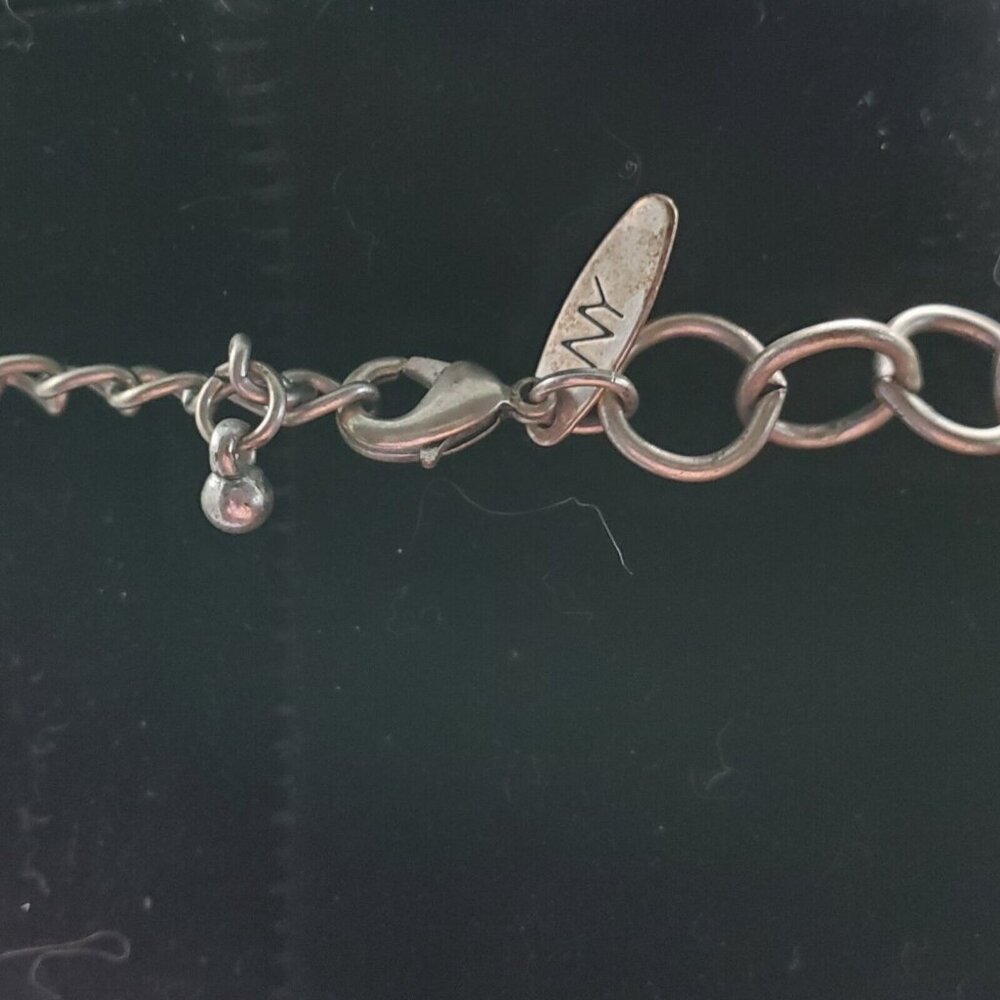 Signed NY Necklace Double Strand 20"+3" Silver Tone Pink Beige Bead Statement - Picture 5 of 5